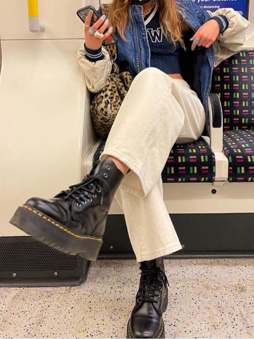 NWOT | Dr. Martens Jadon Black Platform Lace-Up Boots with Yellow Stitching